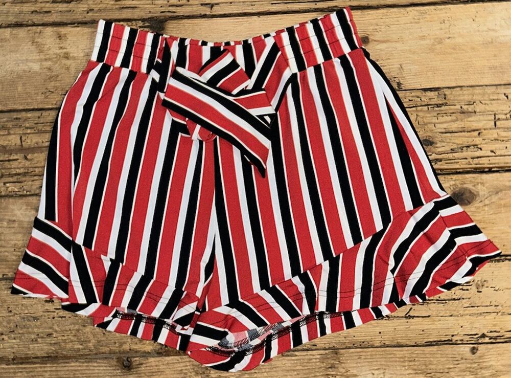Express women’s size XS red black white striped flowy ruffle dressy shorts